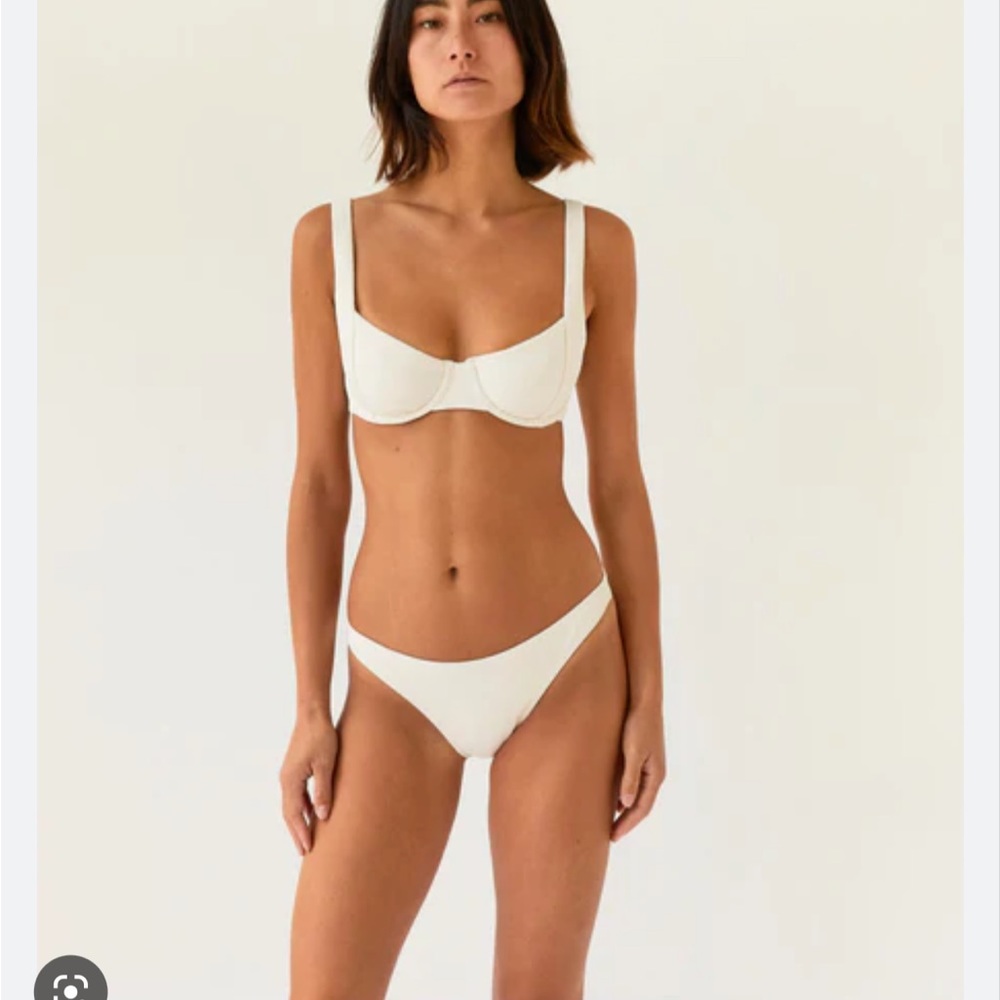PEONY SWIM white bouclé balconette top and low brief bottom